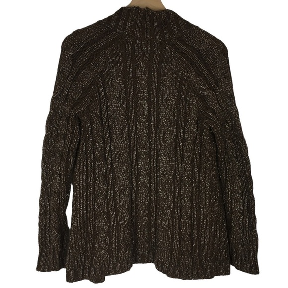 CHICOS Cardigan Sweater Metallic Open Front Cable Knit Rabbit Hair Size 1 Medium - Picture 3 of 8